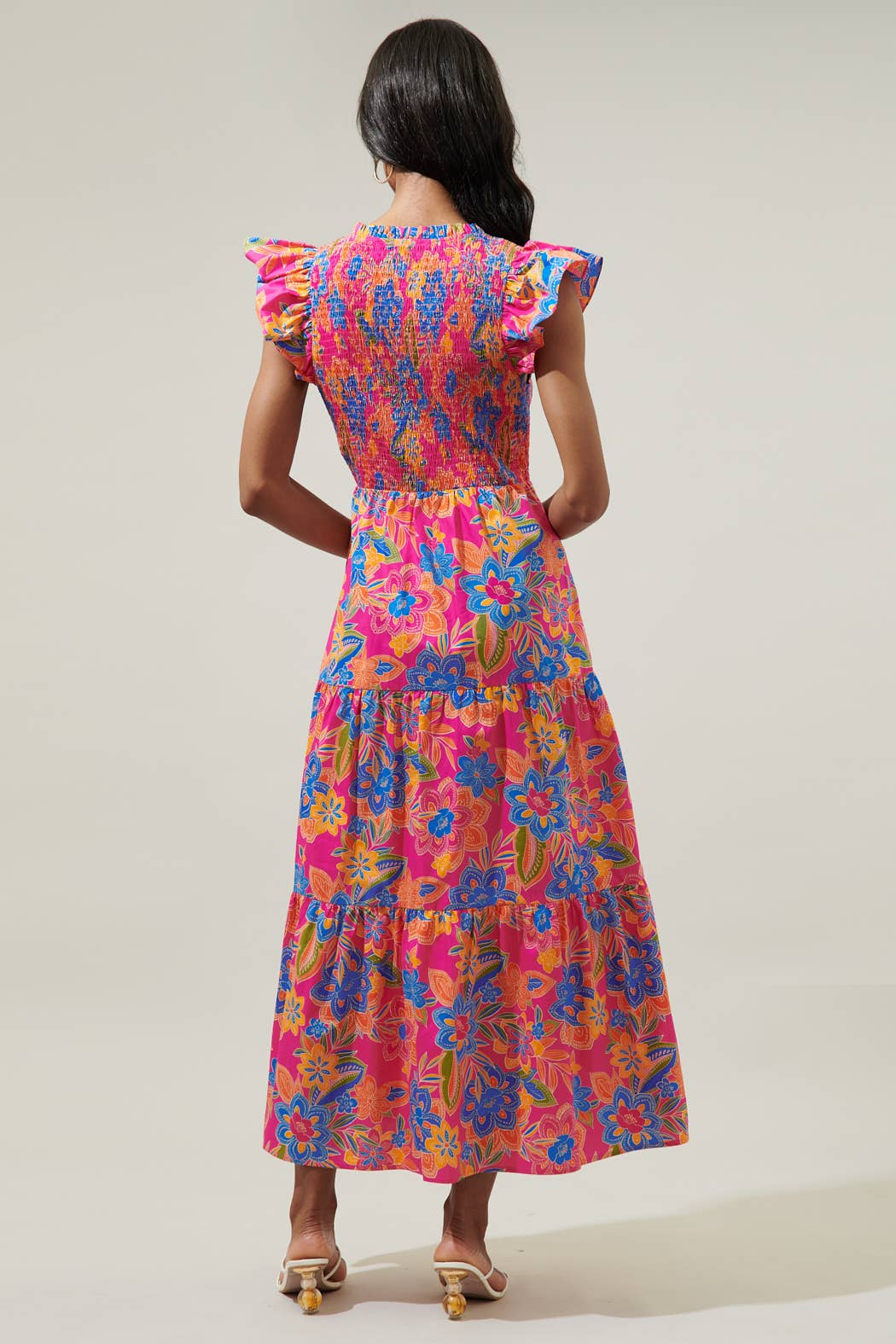 Ranchero Floral Sunfire Smocked Bodice Tiered Midi Dress