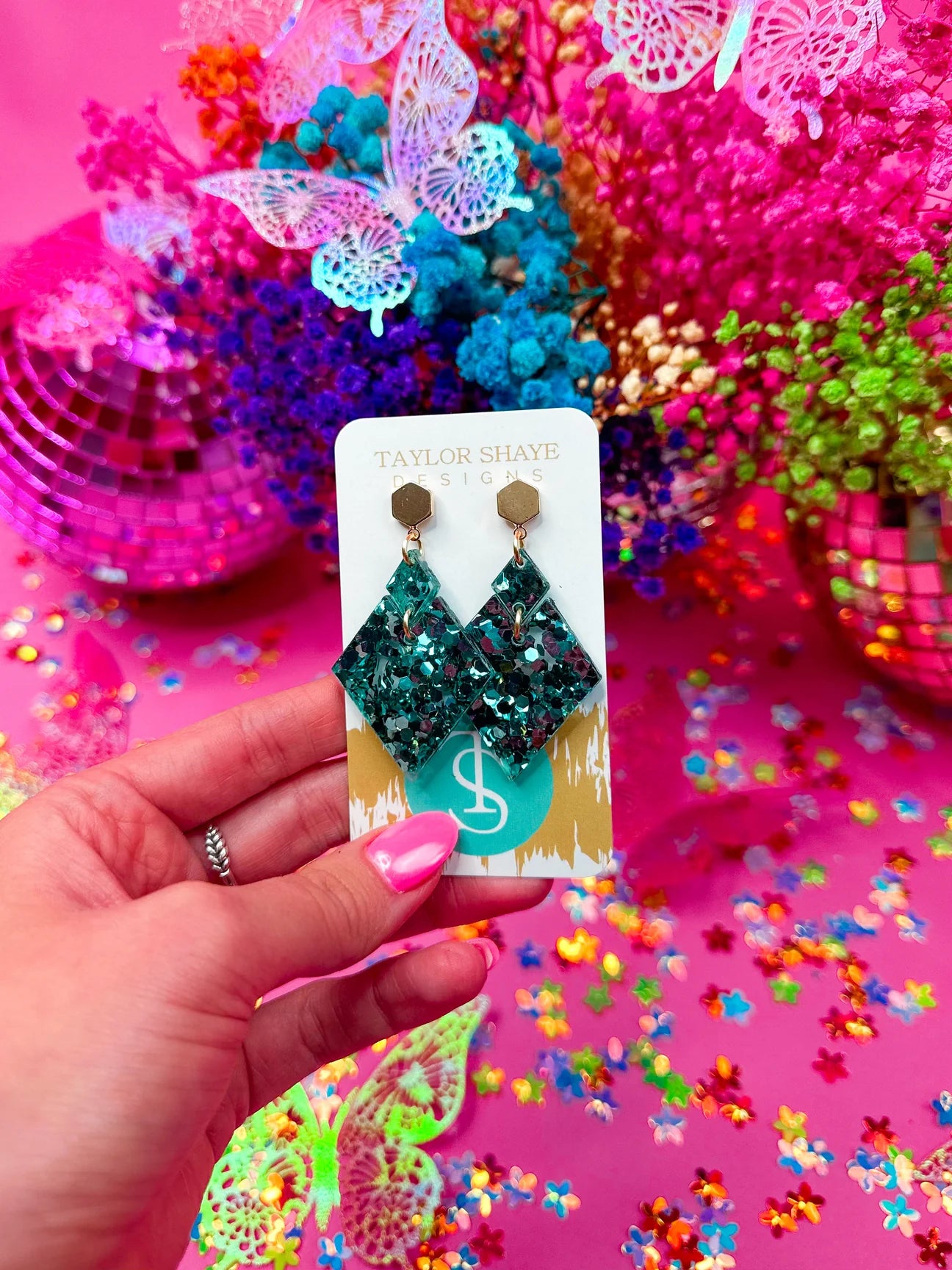 Taylor Shaye Confetti Remi Drops - Teal Brighter Days