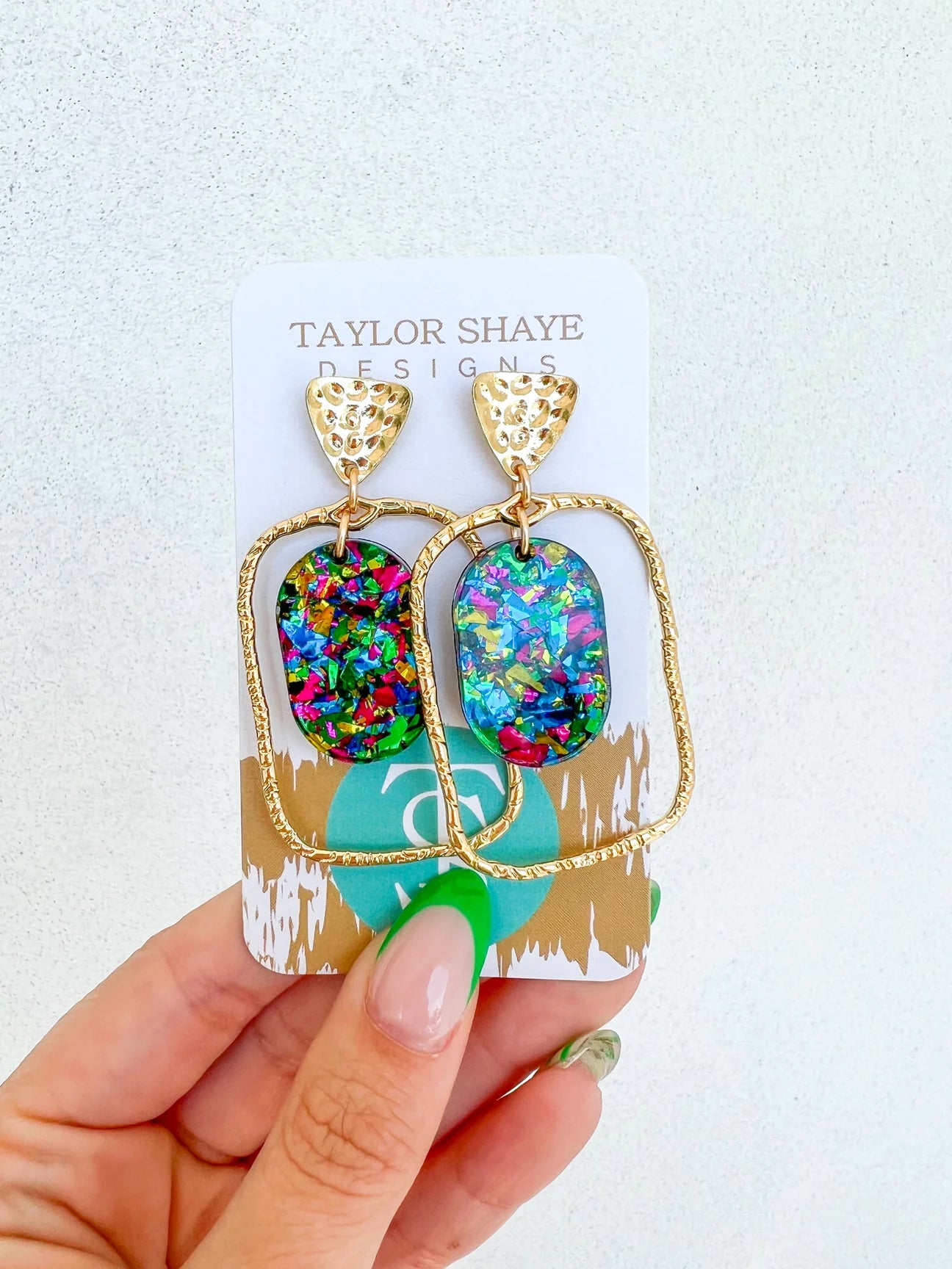 Taylor Shaye Unicorn Oval Hoops - Green Unicorn