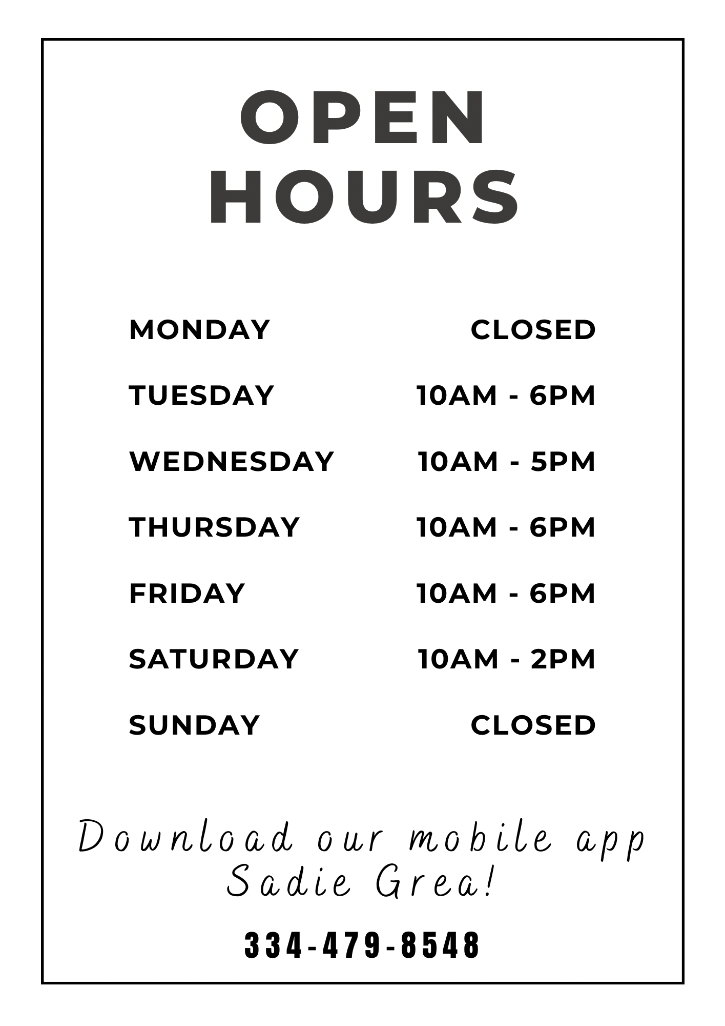 New Store Hours