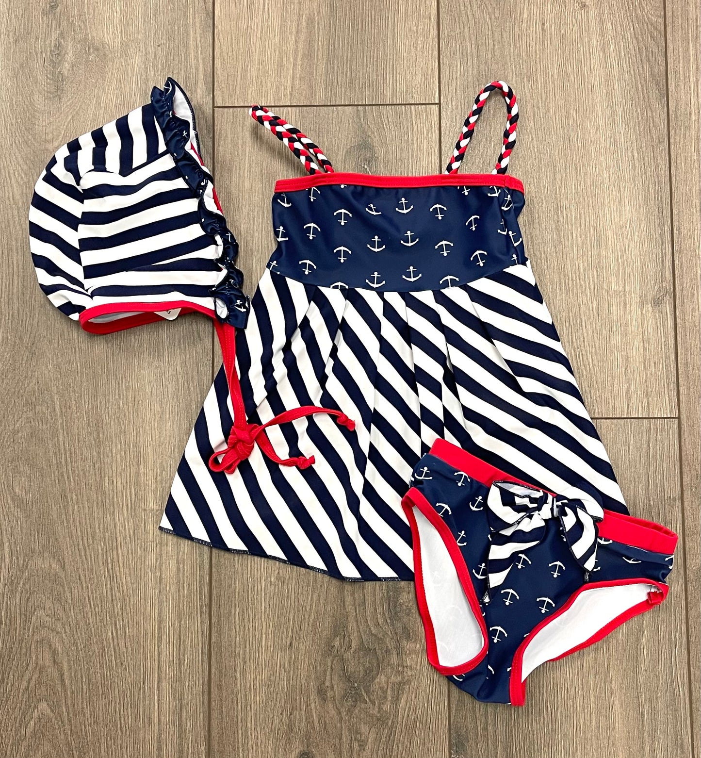 Girls Nautical Stripe Swim Suit