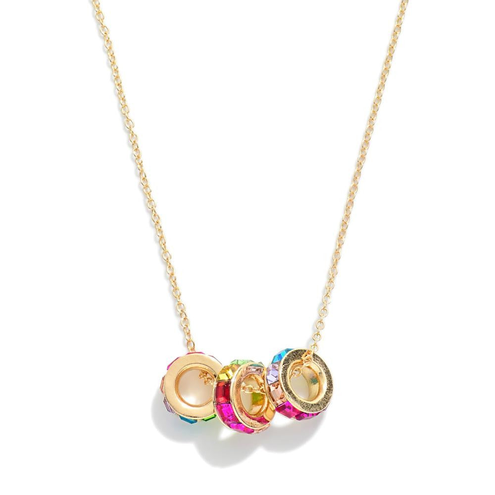 Trio Ring Charm Necklace in Goldtone