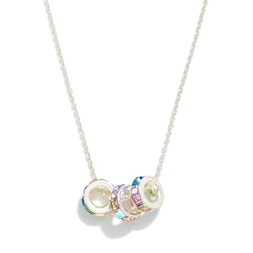 Trio Ring Charm Necklace in Silvertone