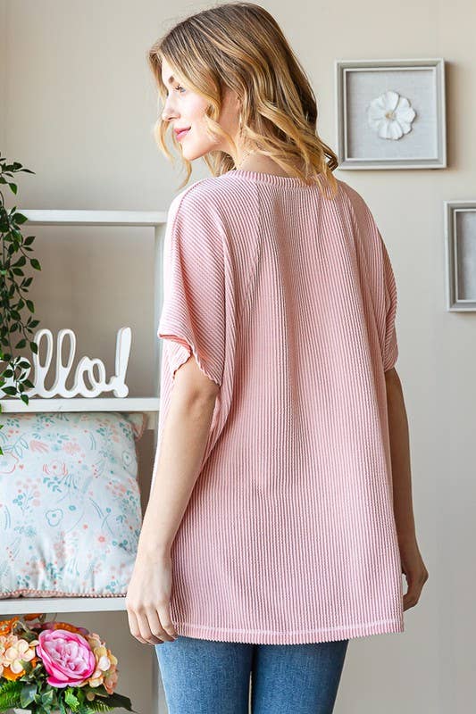 Evonne Ribbed Top in Mauve Plus