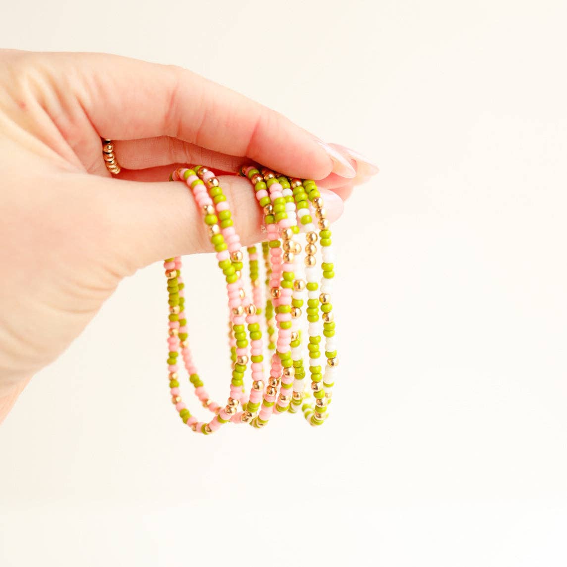Pink and Lime Green Sprinkle Bracelet: Standard 6.75 inch
