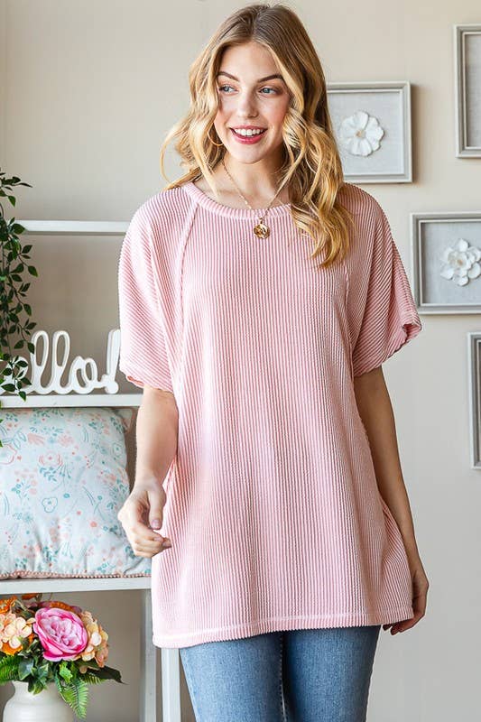 Evonne Ribbed Top in Mauve Plus