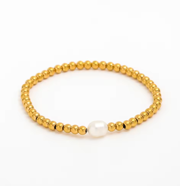 Seaside Pearl Stretch Bracelet- Gold