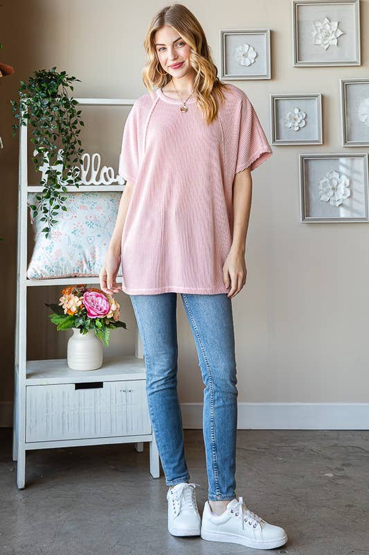 Evonne Ribbed Top in Mauve Plus