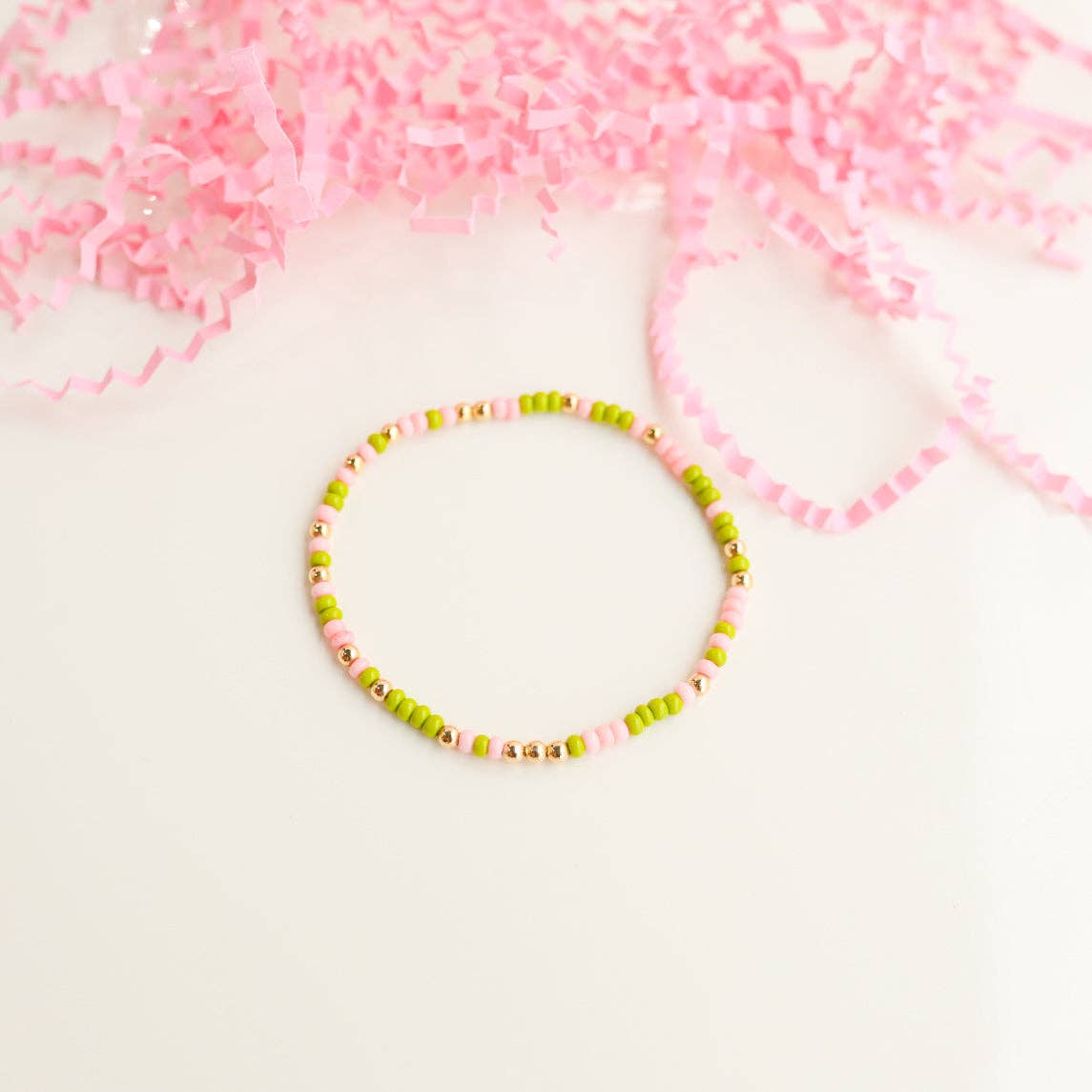 Pink and Lime Green Sprinkle Bracelet: Standard 6.75 inch