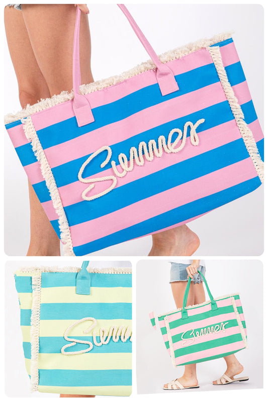 "Summer" Striped Canvas Tote