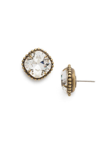 Cushion Cut Crystal Studs in Antique Gold Sorrelli