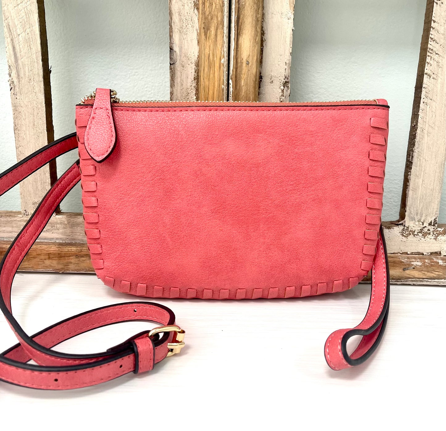 Bonnie Whipstitch Crossbody/Clutch in Shell Pink