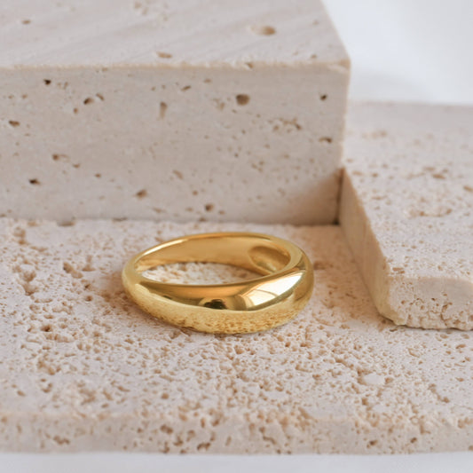 18k Gold Dome Ring - Waterproof  Thick Band